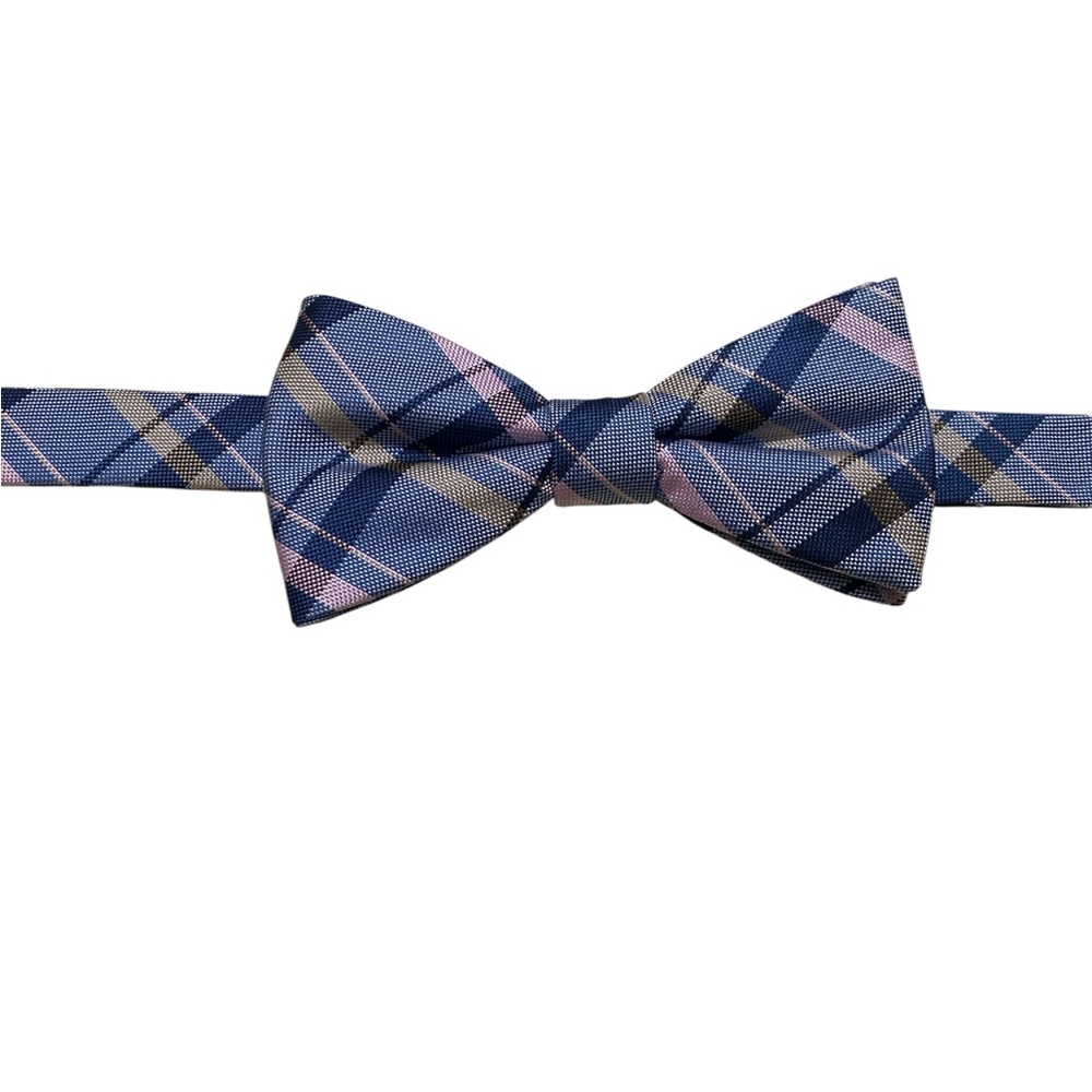 Mens Bow Tie Blue & Pink Plaid. - Picture 3 of 4